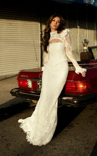 33604 - Strapless Lace Sheath Wedding Dress with Faux Two-Piece Bodice