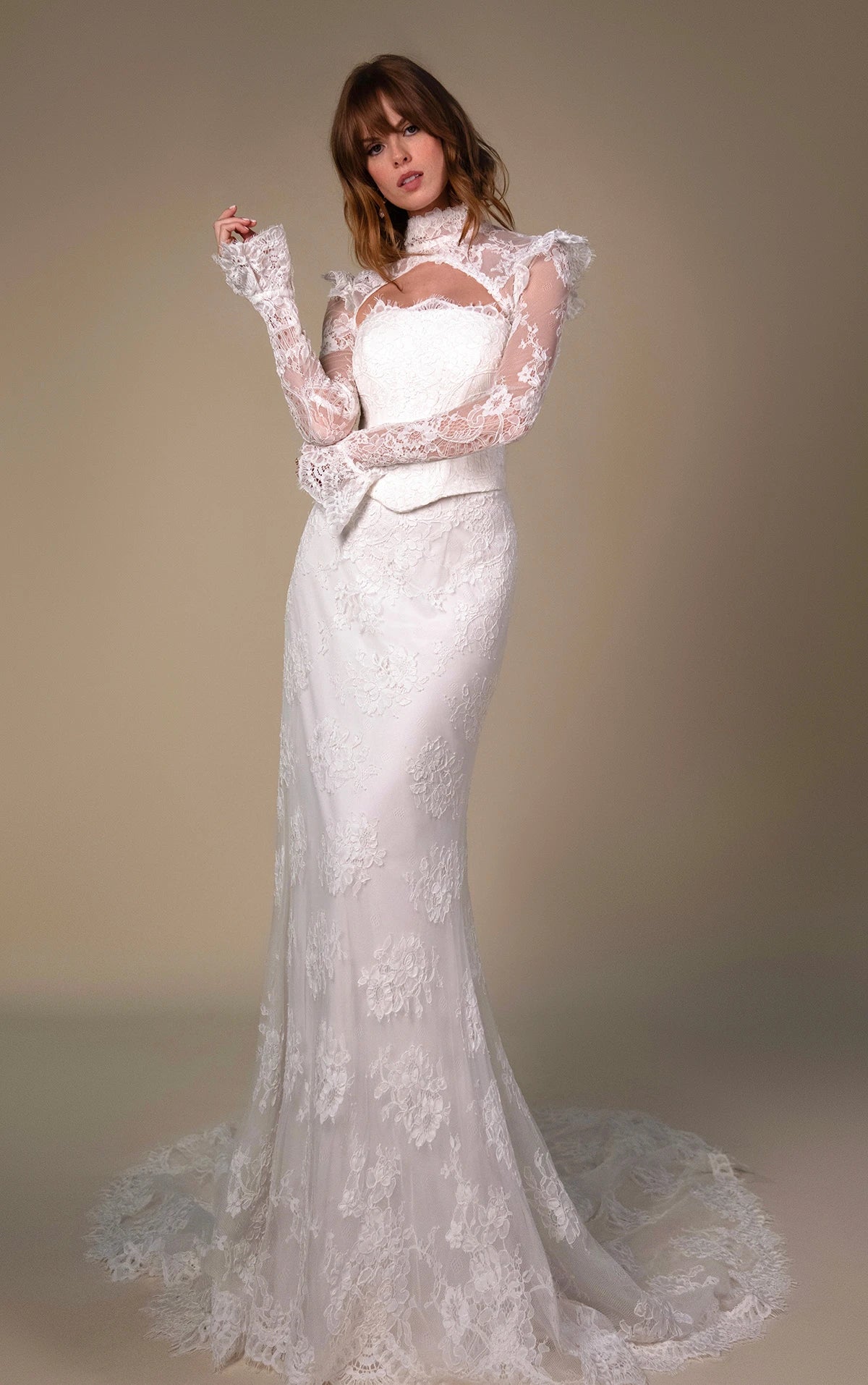 33604 - Strapless Lace Sheath Wedding Dress with Faux Two-Piece Bodice