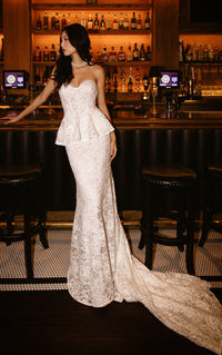 33386 - Modern Fit-and-Flare Bridal Gown with Lace Accents