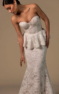 33386 - Modern Fit-and-Flare Bridal Gown with Lace Accents