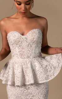 33386 - Modern Fit-and-Flare Bridal Gown with Lace Accents