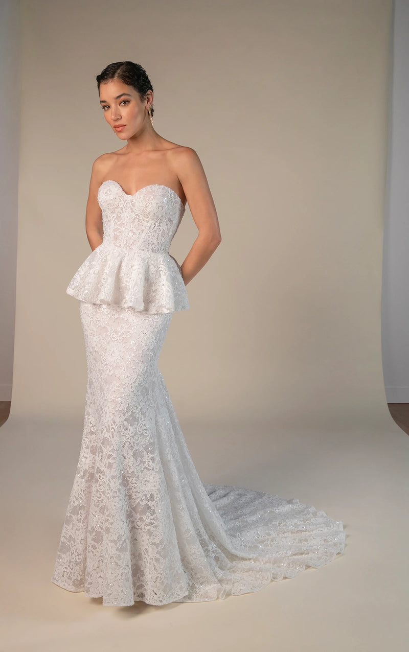 33386 - Modern Fit-and-Flare Bridal Gown with Lace Accents