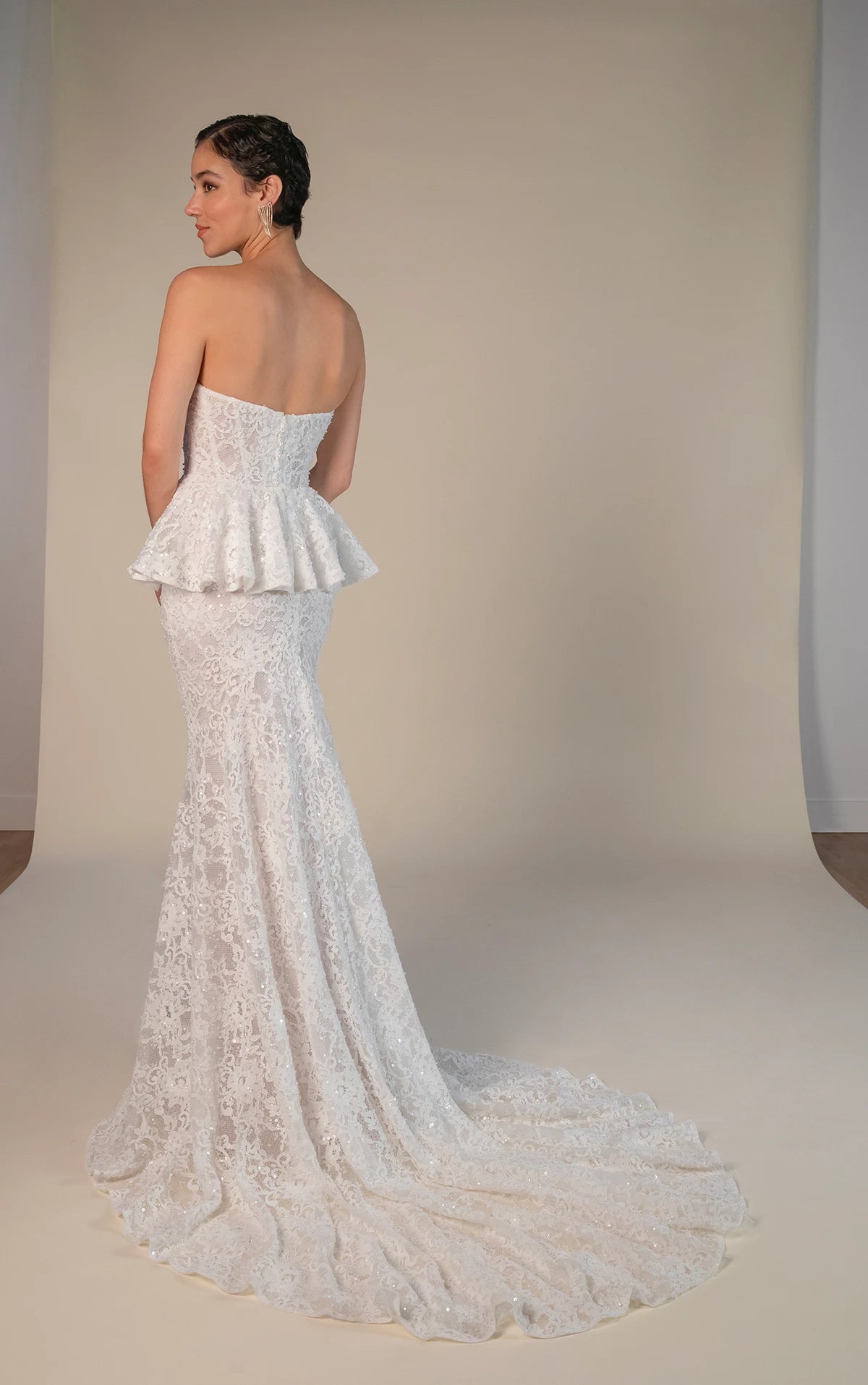 33386 - Modern Fit-and-Flare Bridal Gown with Lace Accents