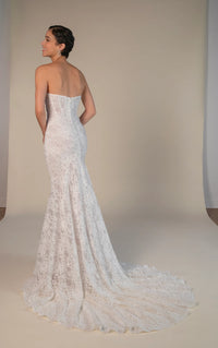 33386 - Modern Fit-and-Flare Bridal Gown with Lace Accents