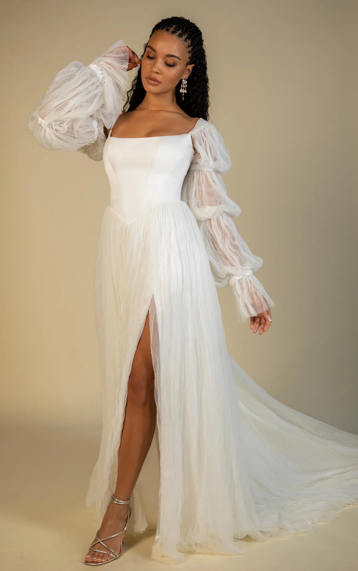 34786-Crushed French Tulle A-Line Wedding Gown