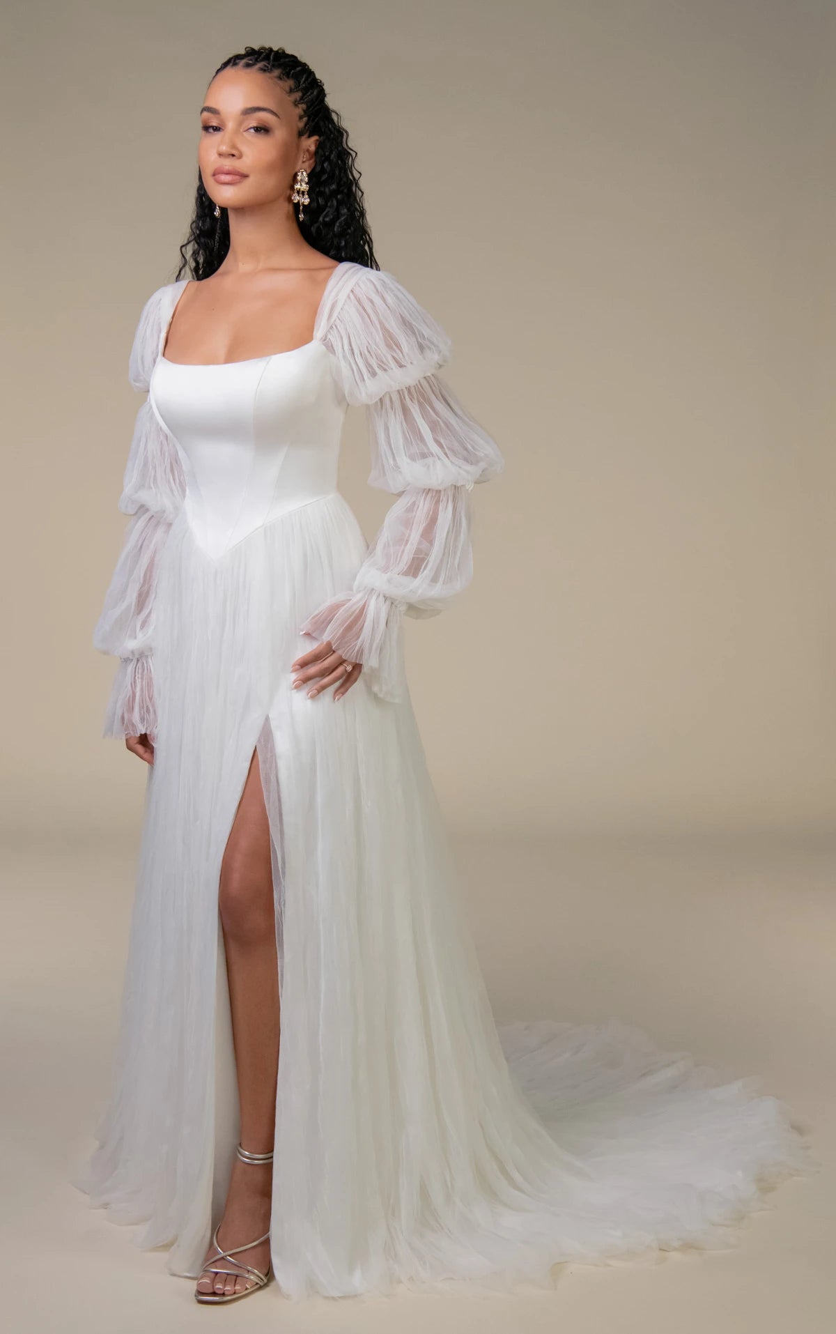 34786-Crushed French Tulle A-Line Wedding Gown