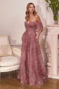 Ladivine Dress OC008 - Plunging Neckline, Long Fit and Flare Silhouette