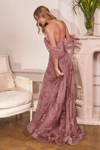 Ladivine Dress OC008 - Plunging Neckline, Long Fit and Flare Silhouette