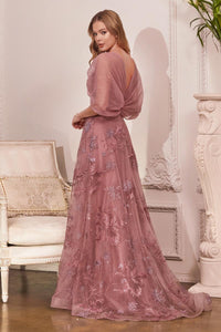 Ladivine Dress OC008 - Plunging Neckline, Long Fit and Flare Silhouette