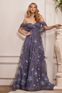 Ladivine Dress OC008 - Plunging Neckline, Long Fit and Flare Silhouette