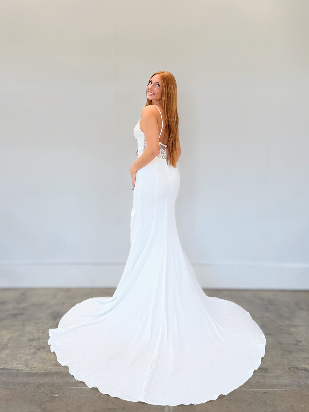 33299-Fitted Crepe with Lace Slit