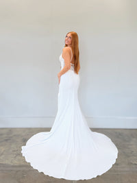 33299-Fitted Crepe with Lace Slit