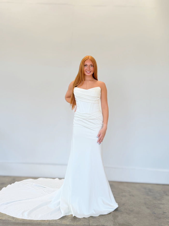 34588-Strapless Ruched Satin Wedding Dress