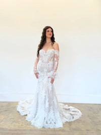 34397-Soft Lace Fit and Flare with Bell Sleeves