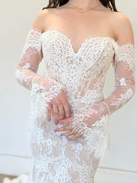 34397-Soft Lace Fit and Flare with Bell Sleeves