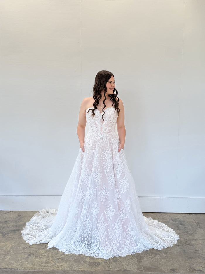 34449-Strapless All Over Lace A-line Wedding Dress