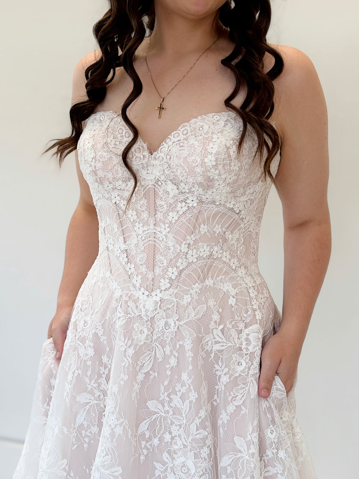 34449-Strapless All Over Lace A-line Wedding Dress