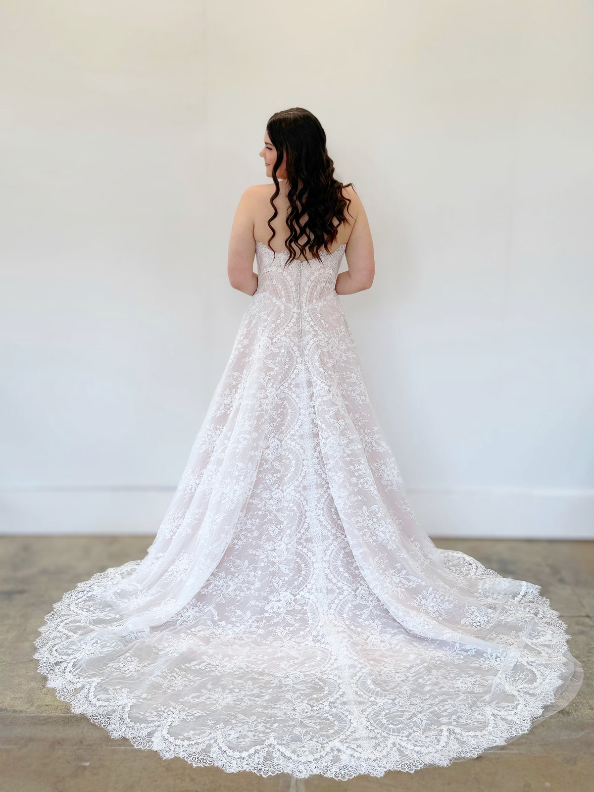 34449-Strapless All Over Lace A-line Wedding Dress