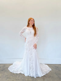34396-Long Sleeve Soft Lace Fit and Flare