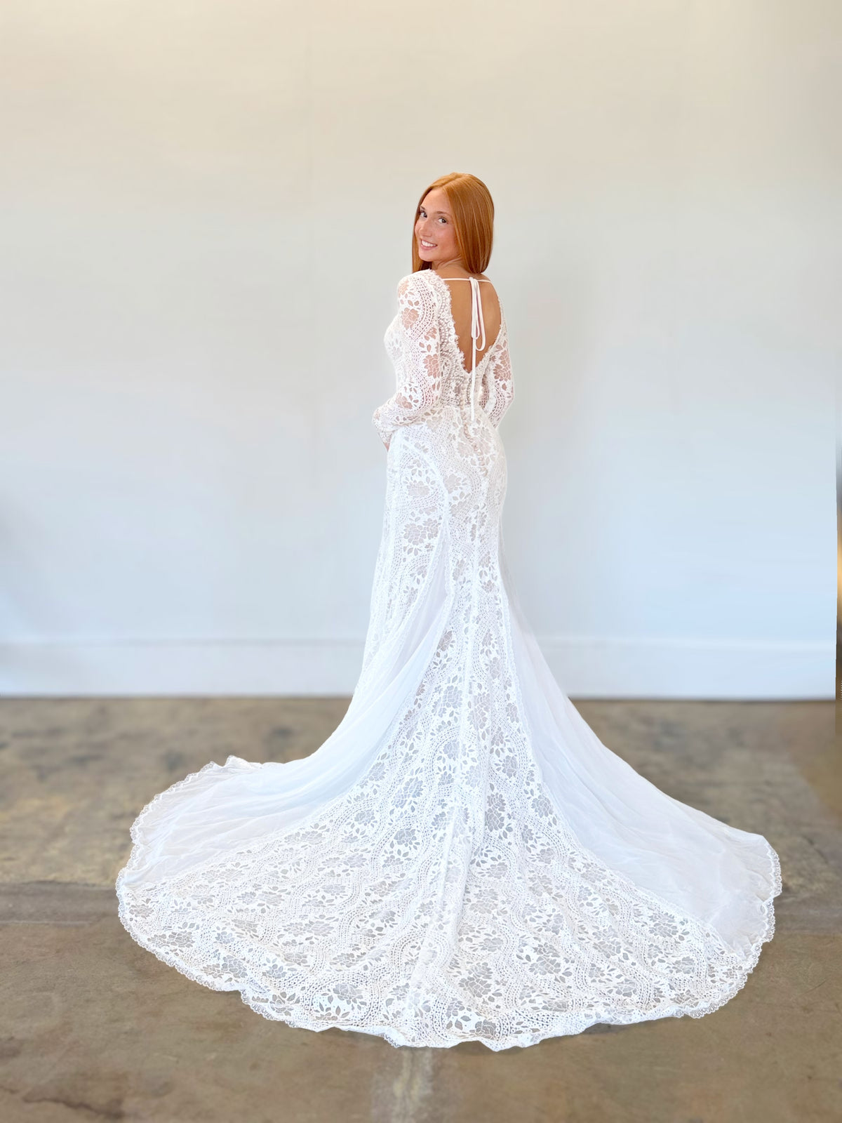 34396-Long Sleeve Soft Lace Fit and Flare