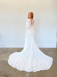 34396-Long Sleeve Soft Lace Fit and Flare
