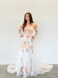 34450-Colorful Lace Fit and Flare Wedding Dress