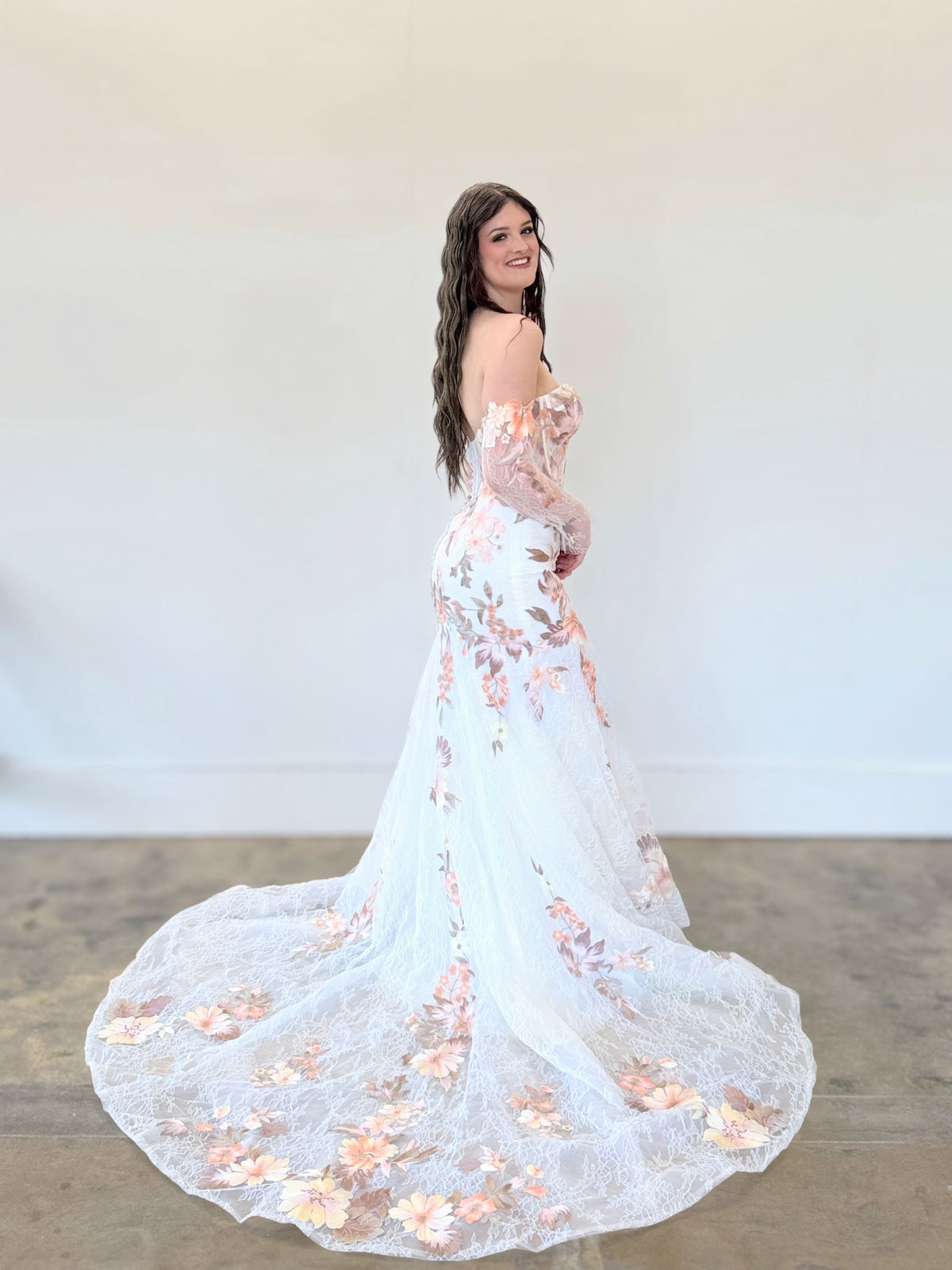34450-Colorful Lace Fit and Flare Wedding Dress