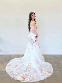 34450-Colorful Lace Fit and Flare Wedding Dress
