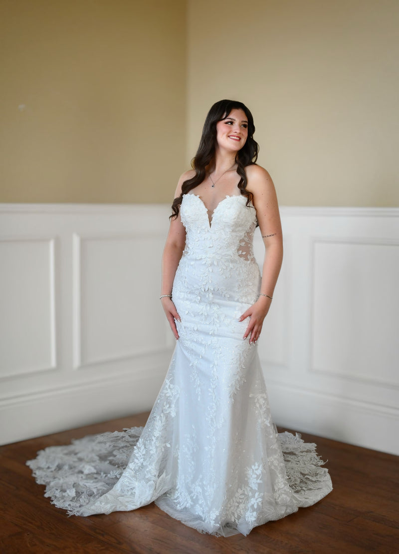 32940-1 - Modern Fit-and-Flare Bridal Gown with Lace Accents