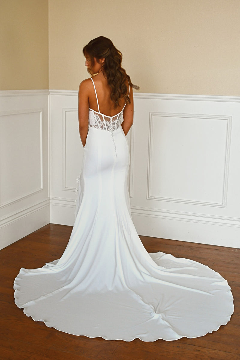 33299 - Bridal Gown with Chapel Length Train & Lace Accents