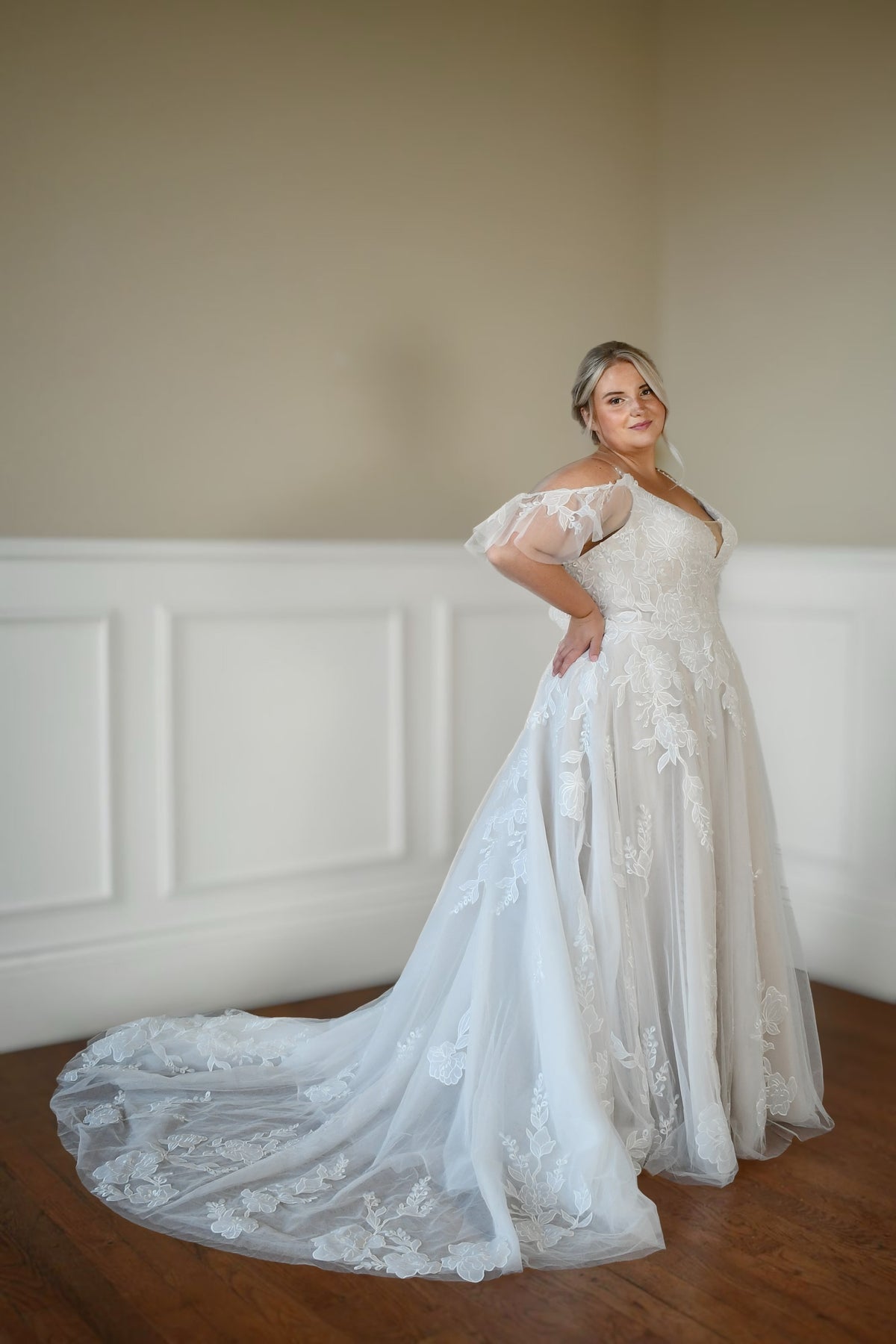 33008 - Soft A-Line Bridal Dress with Lace Detailing