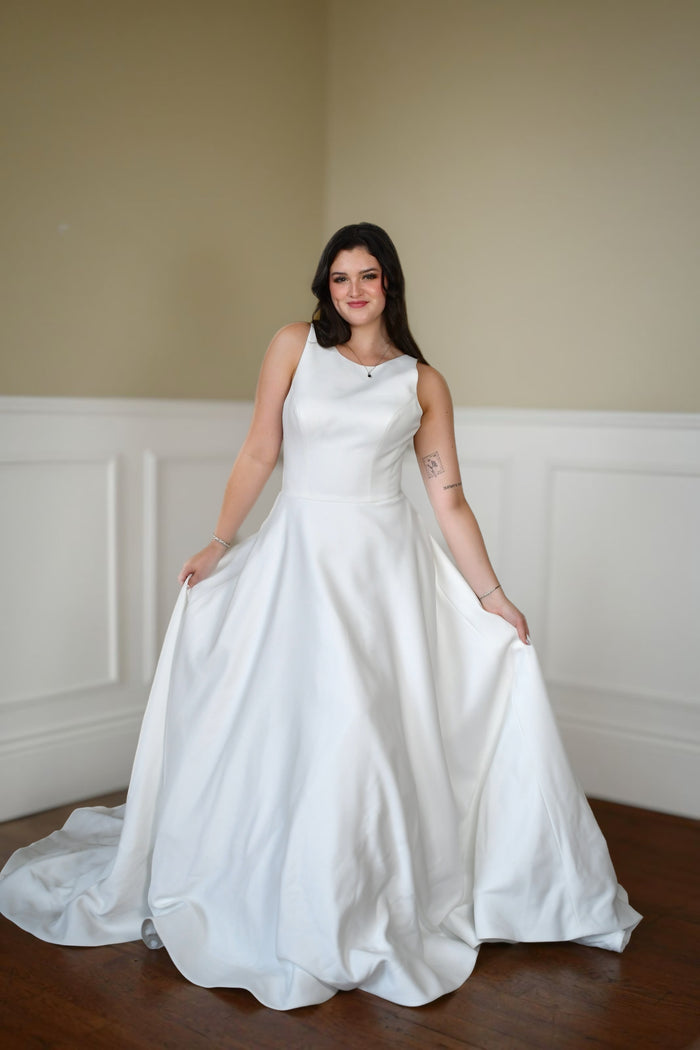 33338 - Modern A-Line Wedding Dress with Subtle Embellishments