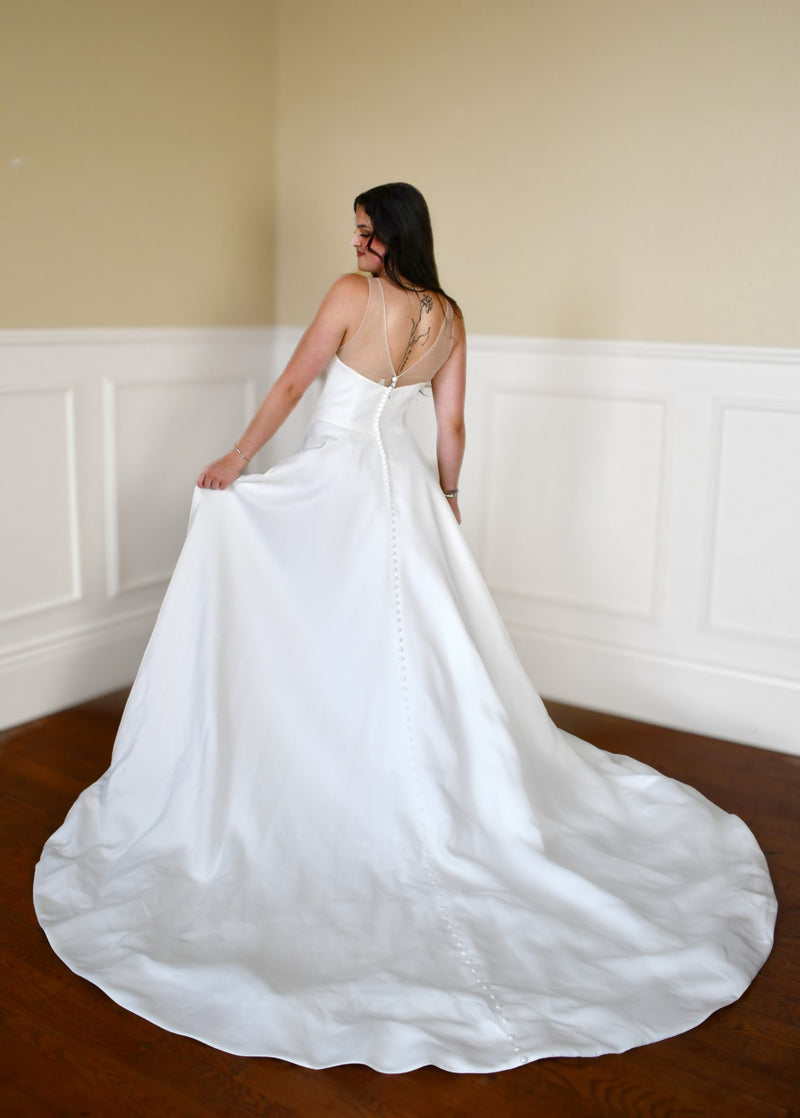 33338 - Modern A-Line Wedding Dress with Subtle Embellishments