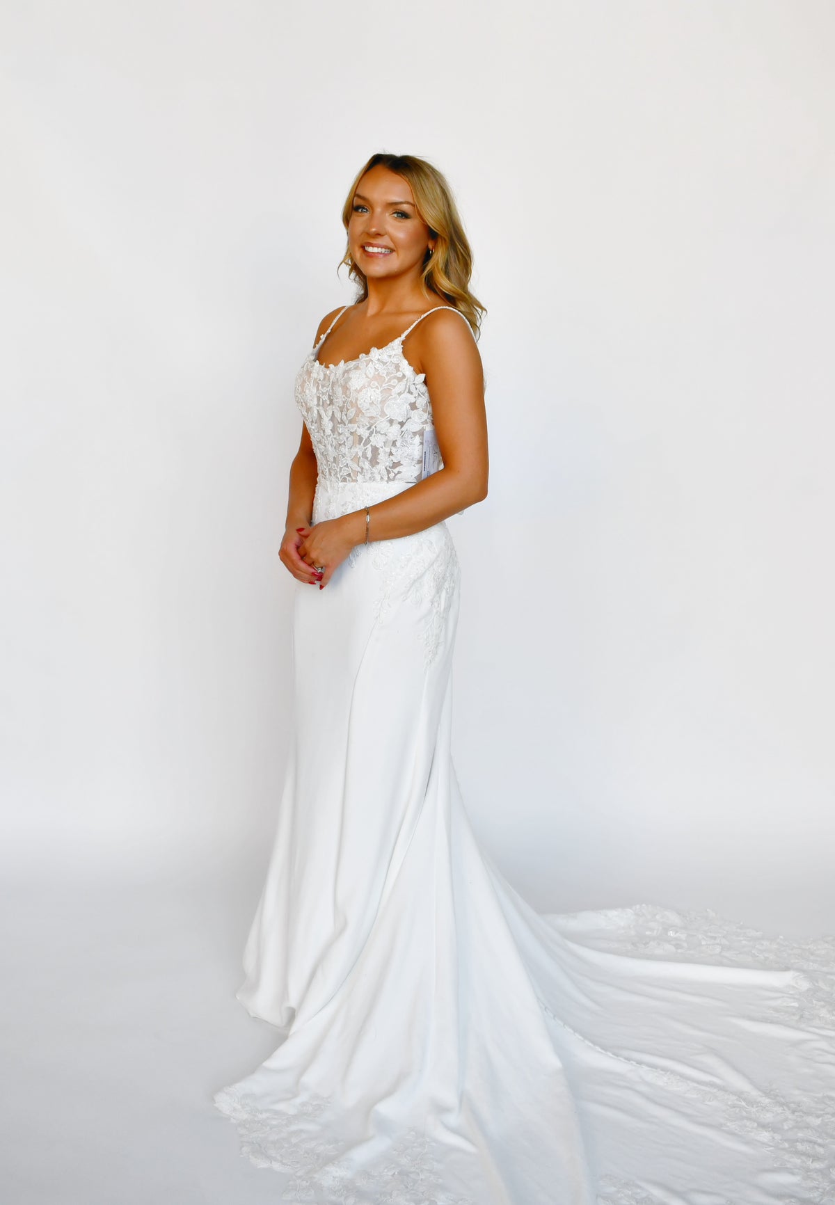 34270 - Beaded Lace Fit and Flare with Breathtaking Train