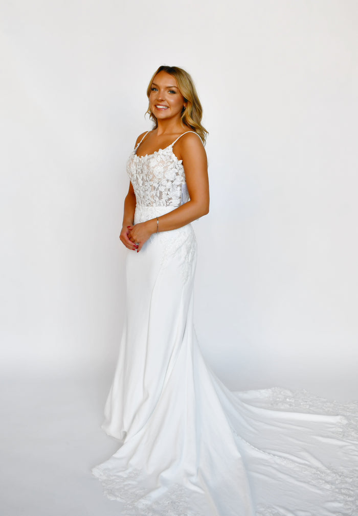 34270 - Beaded Lace Fit and Flare with Breathtaking Train