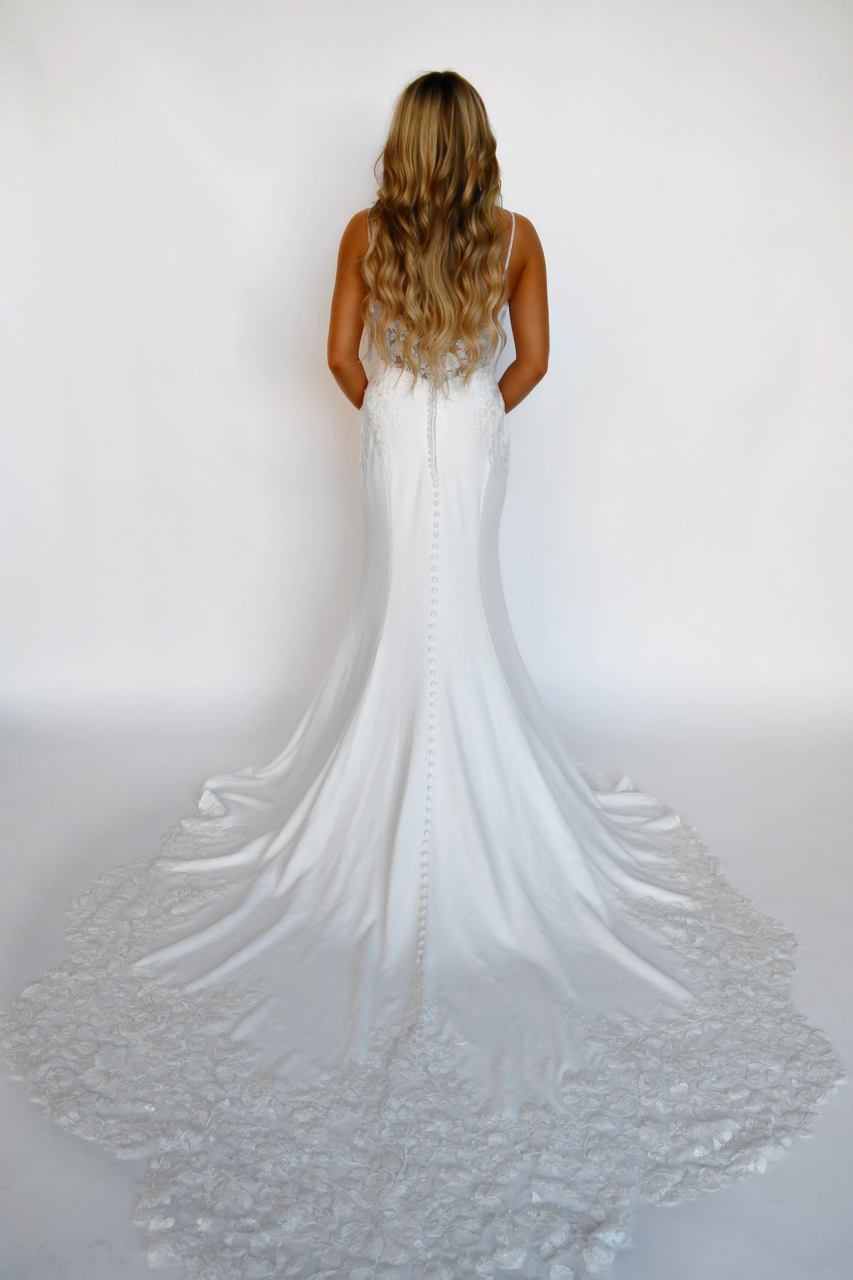 34270 - Beaded Lace Fit and Flare with Breathtaking Train