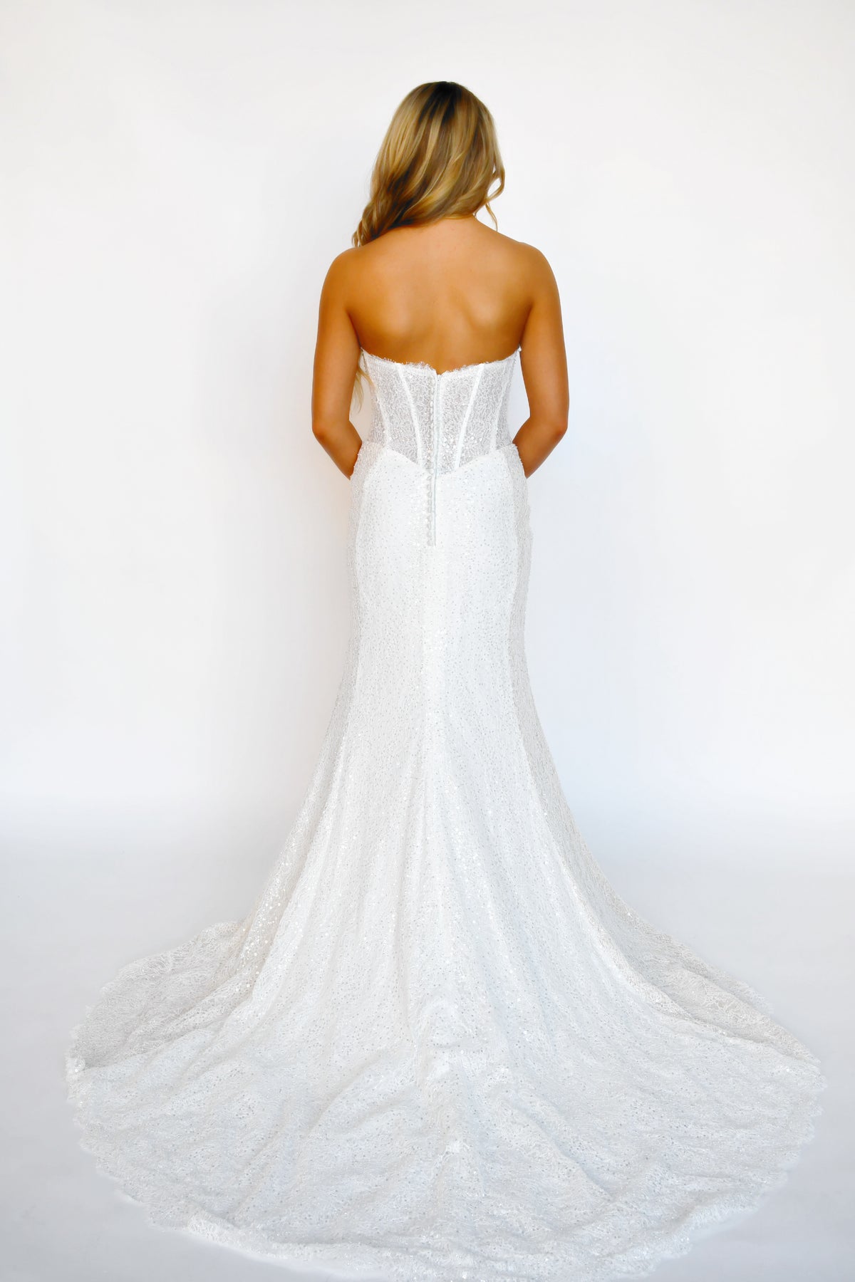 34282 - Fit and Flare All Over Lace Gown with Detachable Long Sleeve Jacket