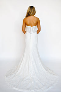 34282 - Fit and Flare All Over Lace Gown with Detachable Long Sleeve Jacket