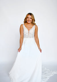 34266 - Chiffon A-Line with Beaded Lace Top