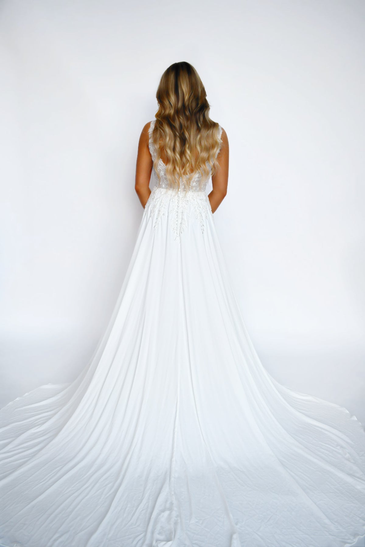 34266 - Chiffon A-Line with Beaded Lace Top