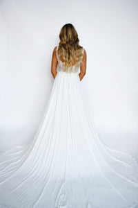 34266 - Chiffon A-Line with Beaded Lace Top