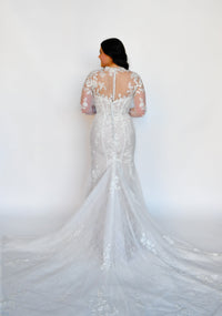 34276 - Lace High Neck Long Sleeve Fit and Flare