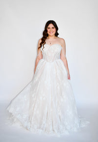 34287 - Delicate Lace Ballgown with Beaded Off Shoulder Straps