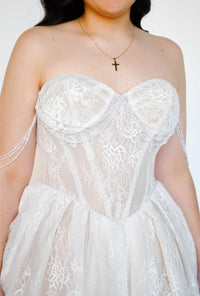 34287 - Delicate Lace Ballgown with Beaded Off Shoulder Straps