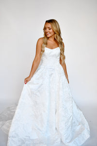 34447 - Brocade A-Line with Scoop Neckline