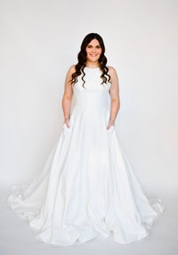 33340 - Colored Floral High Neck A-Line