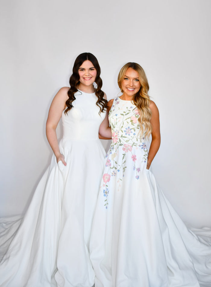 33340 - Colored Floral High Neck A-Line