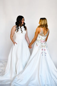 33340 - Colored Floral High Neck A-Line