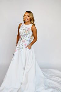 33340 - Colored Floral High Neck A-Line