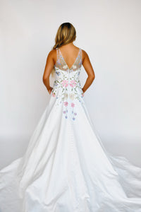 33340 - Colored Floral High Neck A-Line